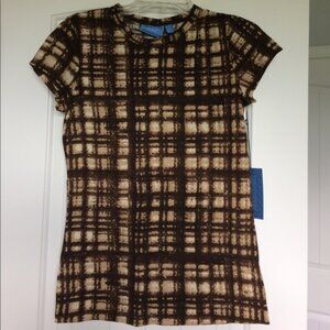 Simply Vera Wang Top Women’s Tweed Plad Brown Short Sleeve XS/S available NWT